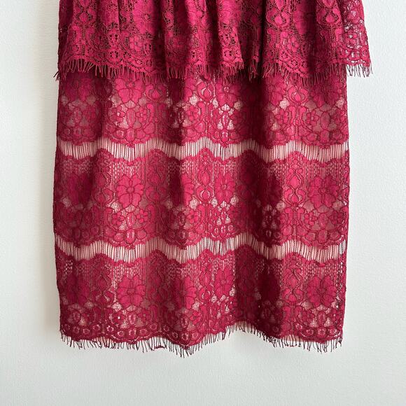 Anthropologie Maeve Elsa Lace Peplum Mini Sheath Dress Burgundy S - Picture 4 of 9